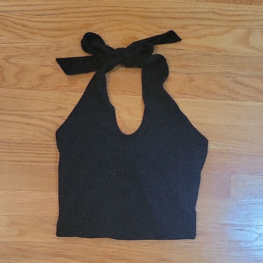 H&M Black Crop Tank Top with Tie Front
